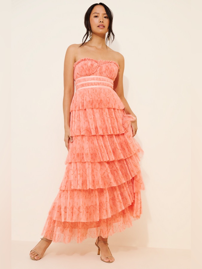 Hutch Peach Tulle Strapless Tiered Monaco Dress